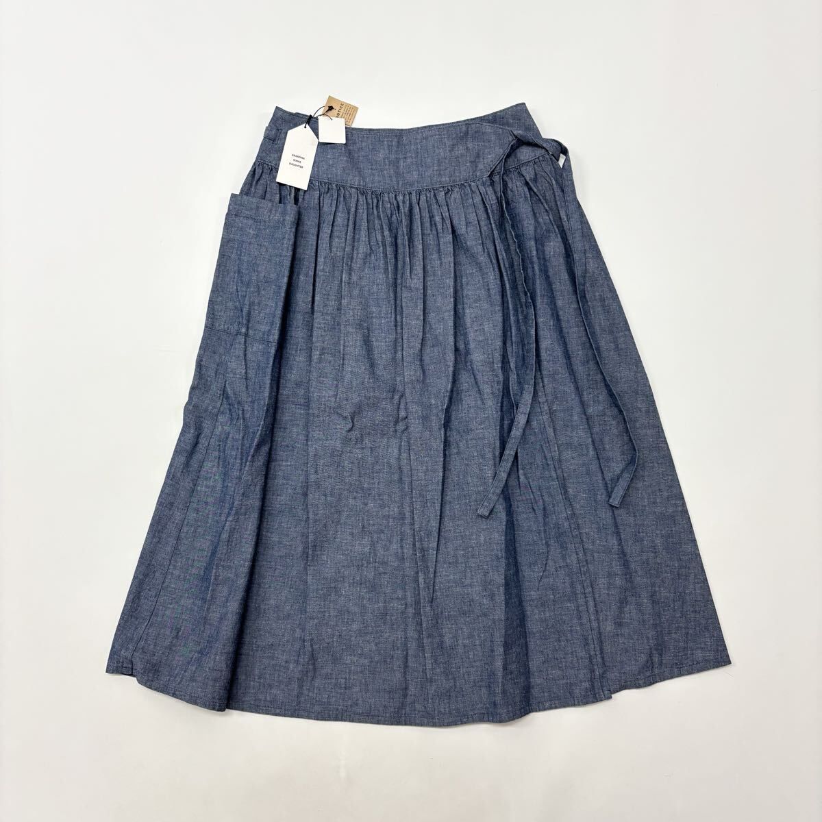 25aw 2025 新品 GRANDMA MAMA DAUGHTER グランマ ママ ドーター ムラ糸 シャンブレー ギャザー ラップ スカート 1 定価41,800円 806-0040
