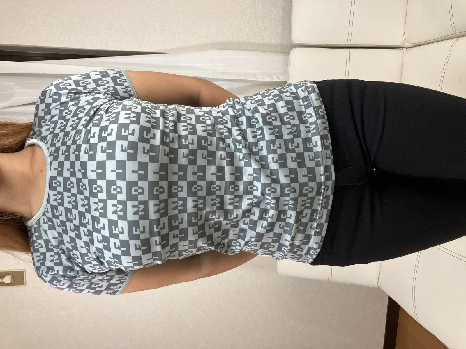 FENDI フェンディ ロゴ総柄 半袖 カットソー Tシャツ サイズ44 グレー ストレッチ トップス レディース ブランド アパレル