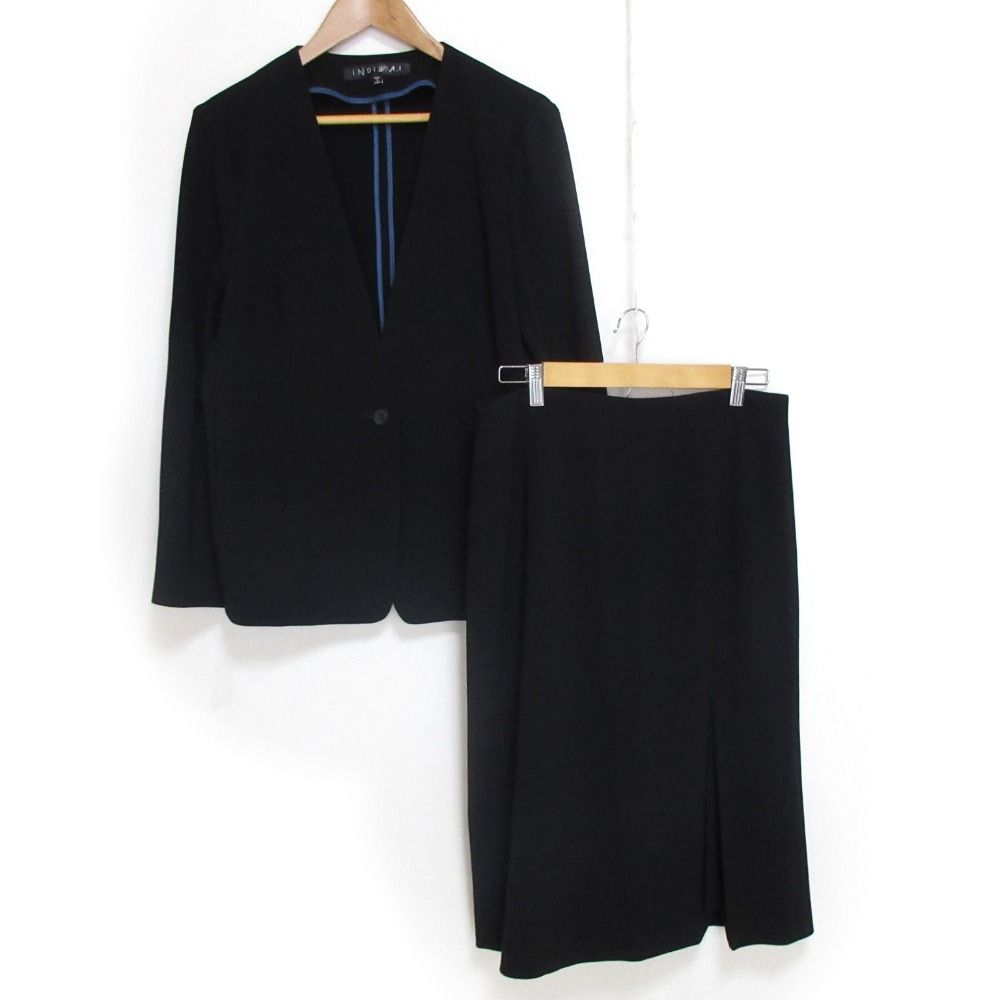 美品✨️大きいサイズ✨️INDIVI ノーカラー スーツ セットアップ 美品 INDIVI インディヴィノーカラージャケット スカート セットアップ