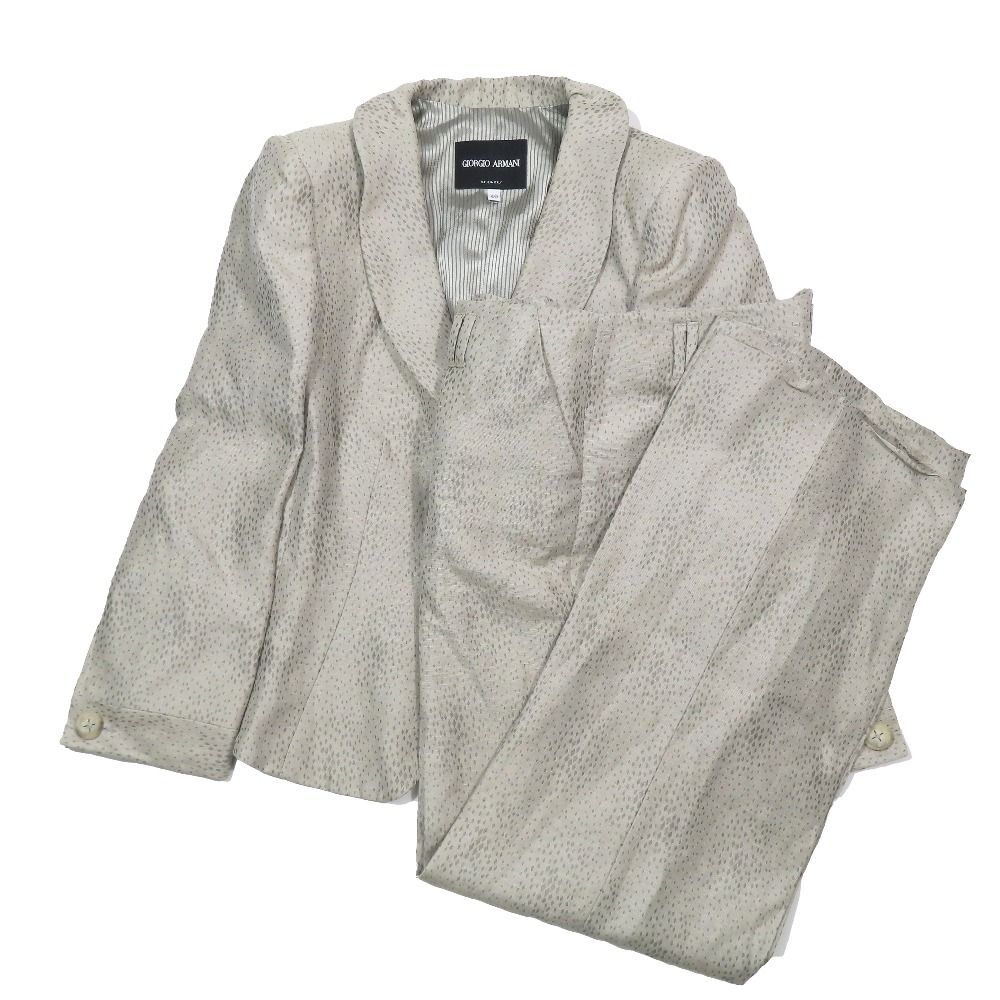 良品 GIORGIO ARMANI ジョルジオアルマーニ リネン シルク混 パンツスーツ セットアップ テーラードジャケット 40 シルバー レディース 古着 中古 USED