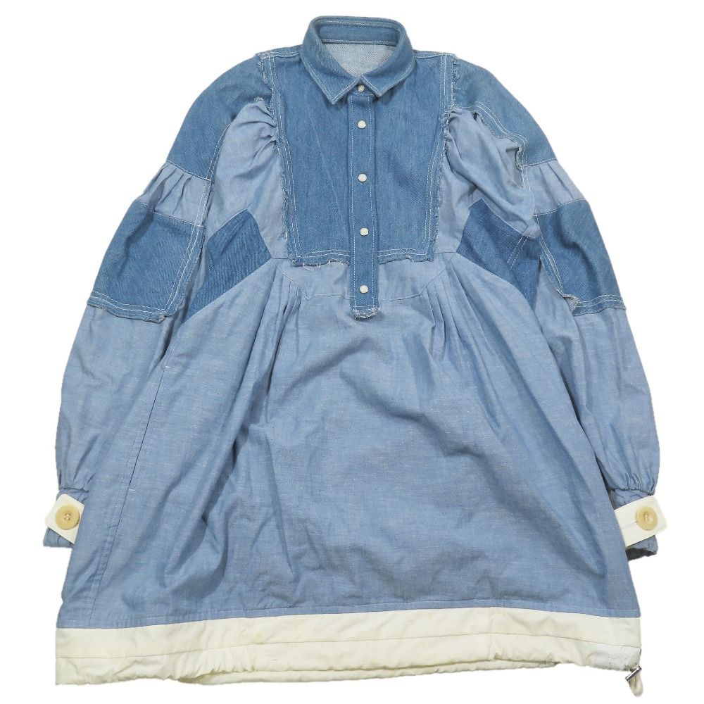 サカイ sacai デニム切替シャツワンピース プルオーバー 長袖 膝丈ハーフ Sacai サカイ デニムワンピース チュニック 17-02958 長袖 フレア