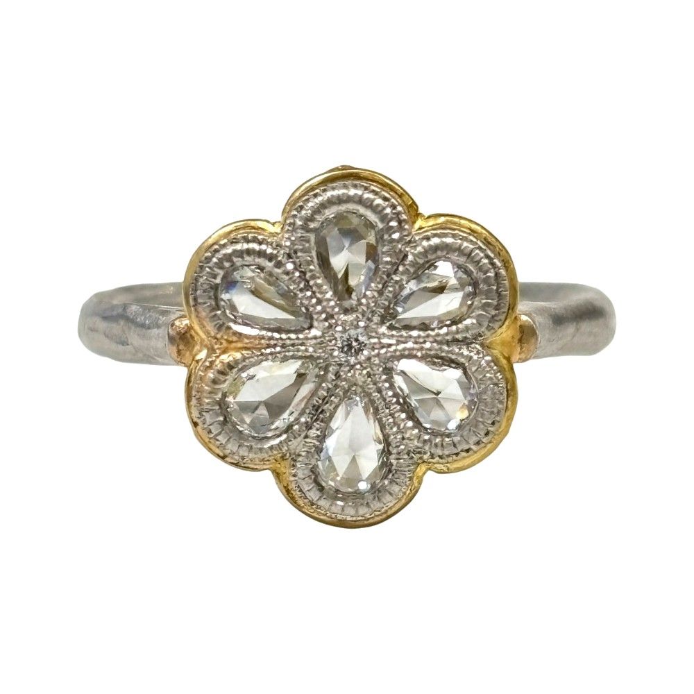 美品 hum ハム PT950 K18 0.385ct フラワーデザイン ダイヤモンド