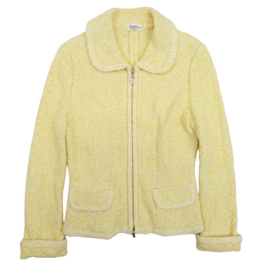 美品 FOXEY フォクシー サマーツイード ステンカラージャケット ジップアップ ブルゾン 38 イエロー レディース 古着 中古 USED