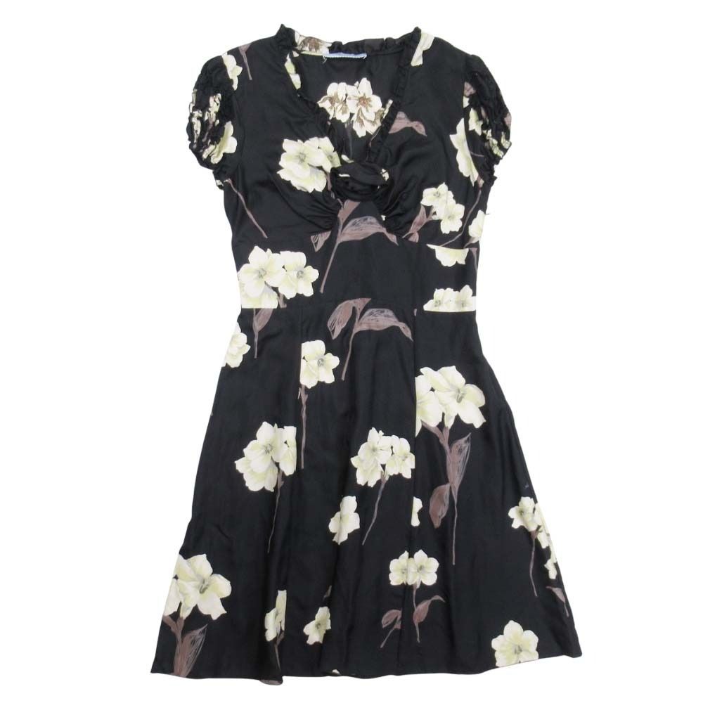 美品 Blumarine ブルマリン 花柄 シルクツイル ワンピース フリル