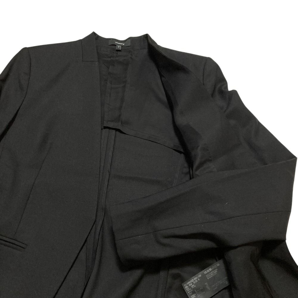 セオリー　セットアップ　ノーカラー　ジャケット　パンツ　ストレッチ　ブラック 美品 Theory セオリー 定番 TAILOR ストレッチ ノーカラージャケット
