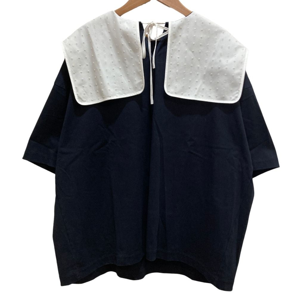 美品 yori ヨリ フロッキードットカラーTee 半袖 Tシャツ カットソー YR2211-043SP F ネイビー レディース 古着 中古 USED