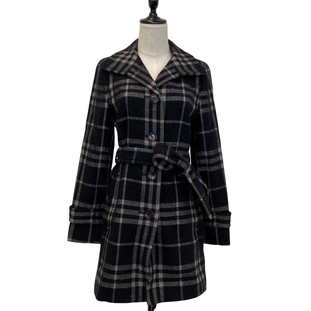 良品 BURBERRY LONDON バーバリーロンドン チェック ラメツイード ウールコート 38 ブラック グレー レディース 古着 中古 USED
