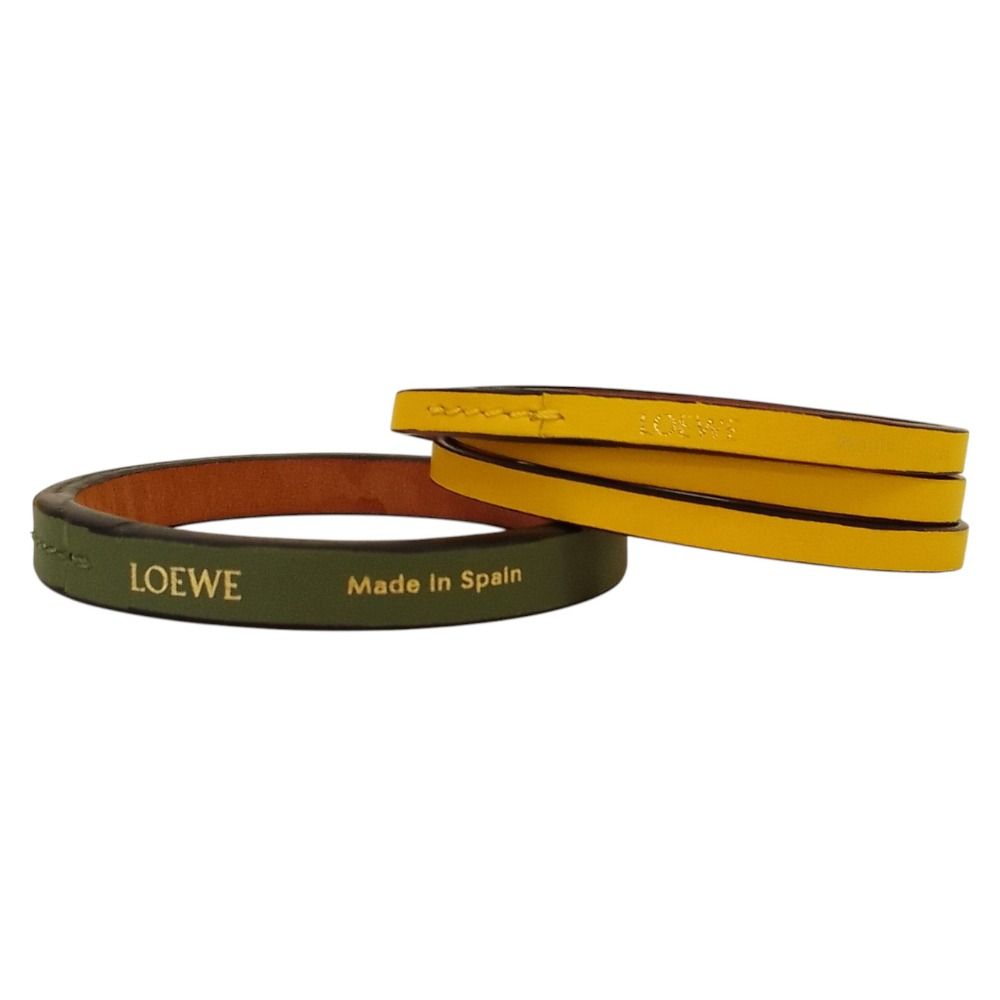 良品 LOEWE ロエベ レザー ダブルバングル セット グリーン イエロー