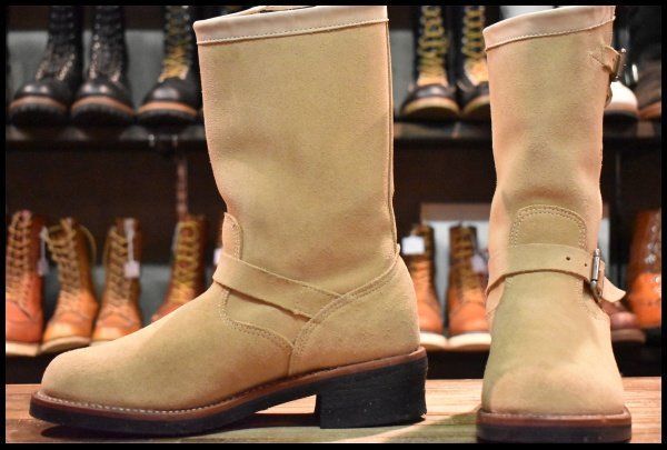 【8.5E 美品 黒タグ】Chippewa チペワ サンドスエード エンジニア 1901M06 スチール無し ベージュ 茶 ラフアウト ブーツ HOPESMORE【GF120】