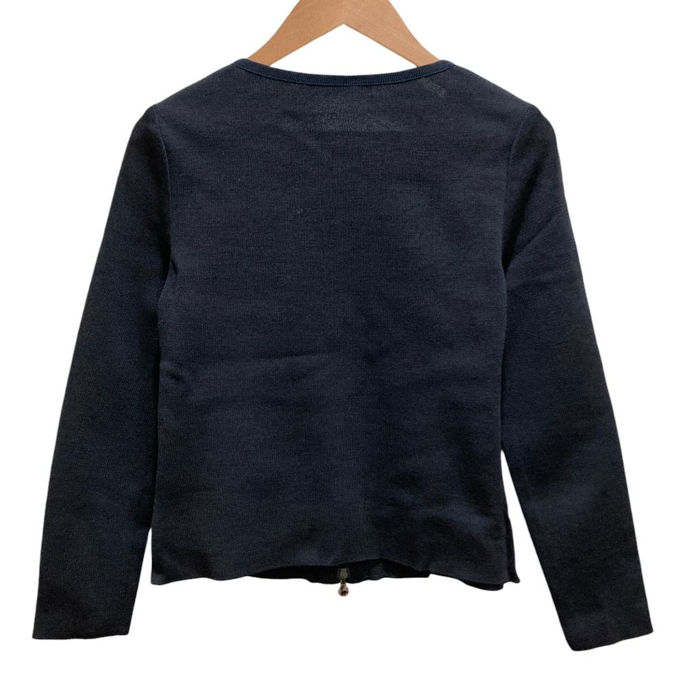 【Rene】美品 ノーカラーニットジャケット カーディガン パール 34 美品 Rene ルネ パールジップ ノーカラー ニットジャケット