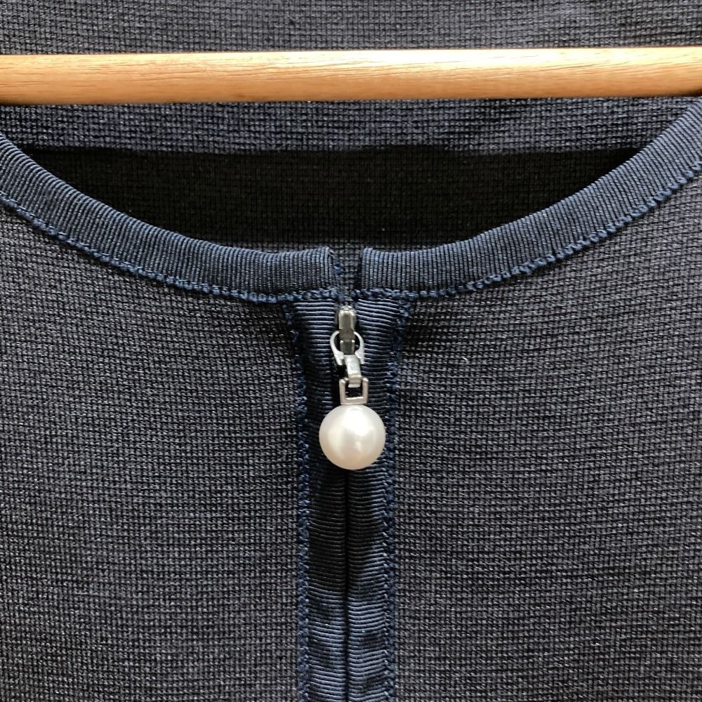 美品 Rene ルネ パールジップ ノーカラー ニットジャケット