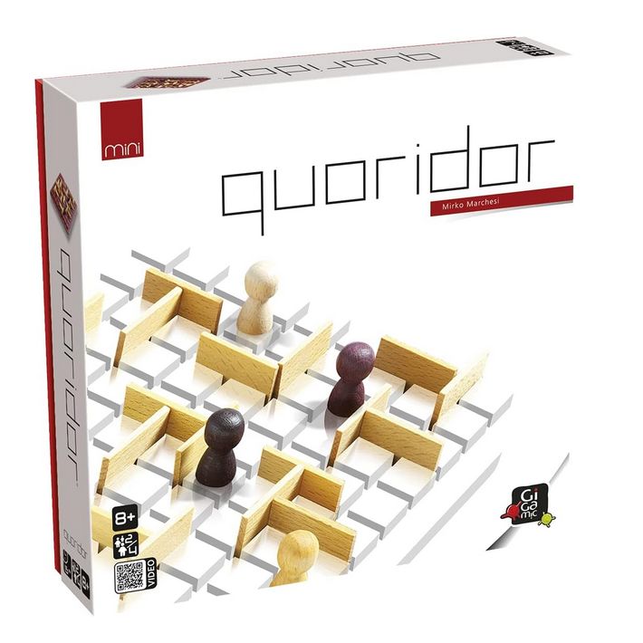 Gigamic、Quoridor Mini、ファミリーゲーム、木製ゲーム、2~4人用、8歳以上、15分、ドイツ語、多言語、多色、カラフル
