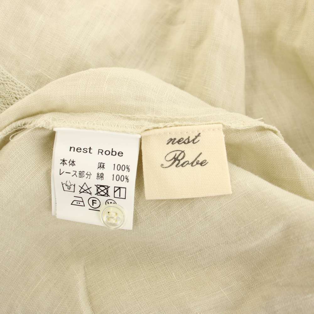 ネストローブ リネン ベージュ 長袖 シャツ ネストローブ nest Robe シャツ ブラウス バンドカラー 長袖 レース 麻