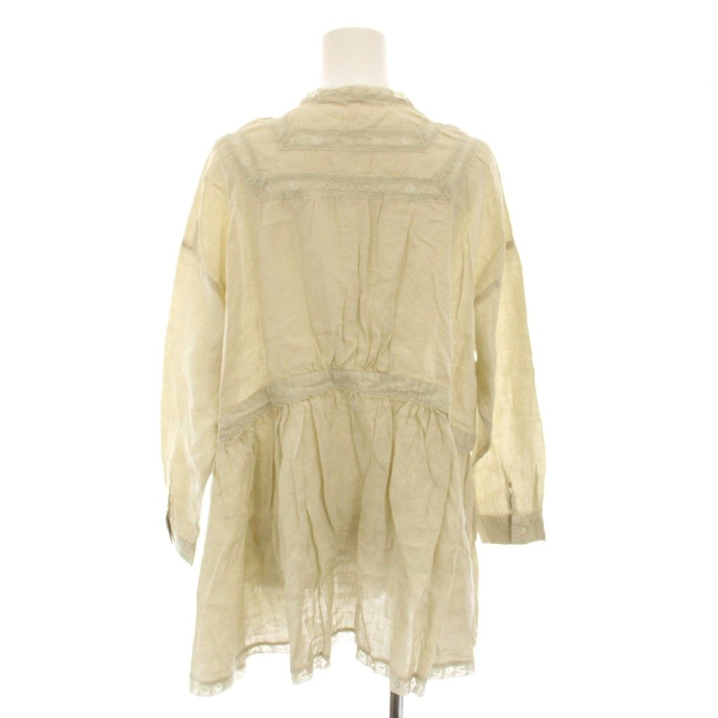 ネストローブ リネン ベージュ 長袖 シャツ ネストローブ nest Robe シャツ ブラウス バンドカラー 長袖 レース 麻