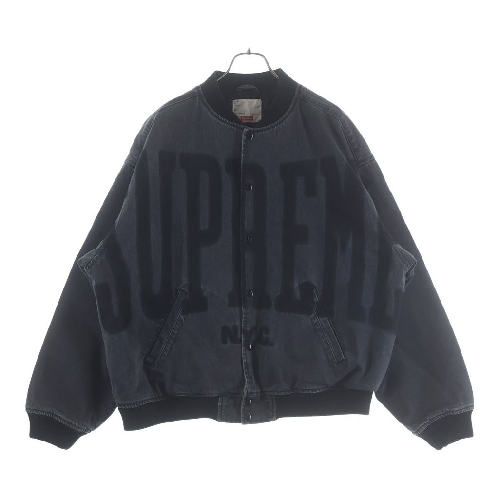 SUPREME (シュプリーム) 23SS Washed Knockout Denim Varsity Jacket ウォッシュドノックアウトデニムバーシティジャケット ブラック