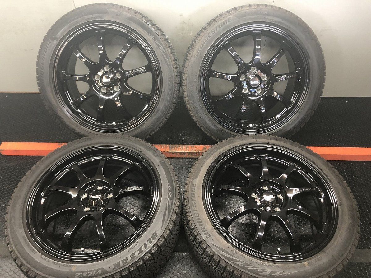 【BS BLIZZAK VRX2 225/45R17】スタッドレス【LM SPORT LMスポーツ 17インチ 7.5J5HPCD100+50】バリ溝 ブラック インプレッサSTI等(STE166)