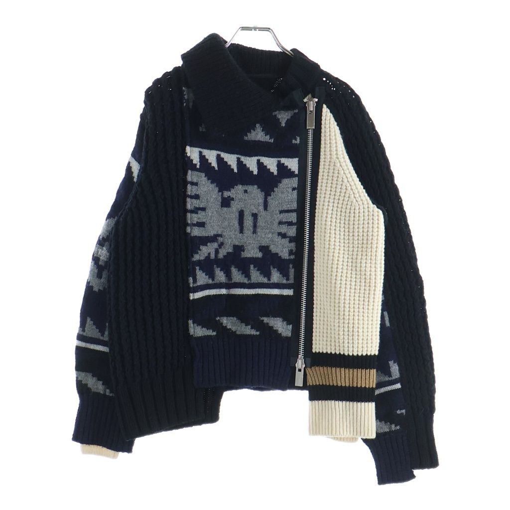 Sacai (サカイ) アシンメトリー パッチワーク ニット カーディガン 