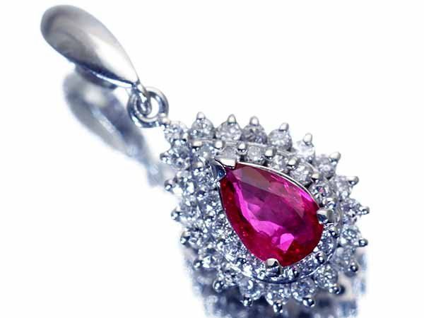 【ジュエリー極】艶やかな色合い！良質天然ルビー0.41ct＆ダイヤモンド0.26ct 高級Pt900ペンダントヘッド h8613vk【送料無料】
