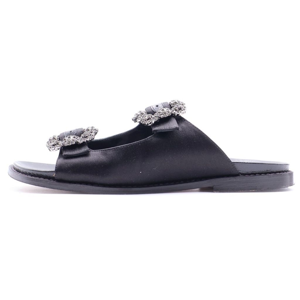 マノロブラニク ビジュー ストラスハンギシ スライドサンダル ミュール 37 MANOLO BLAHNIK (マノロブラニク) ストラスハンギ ビジュー装飾 サテン