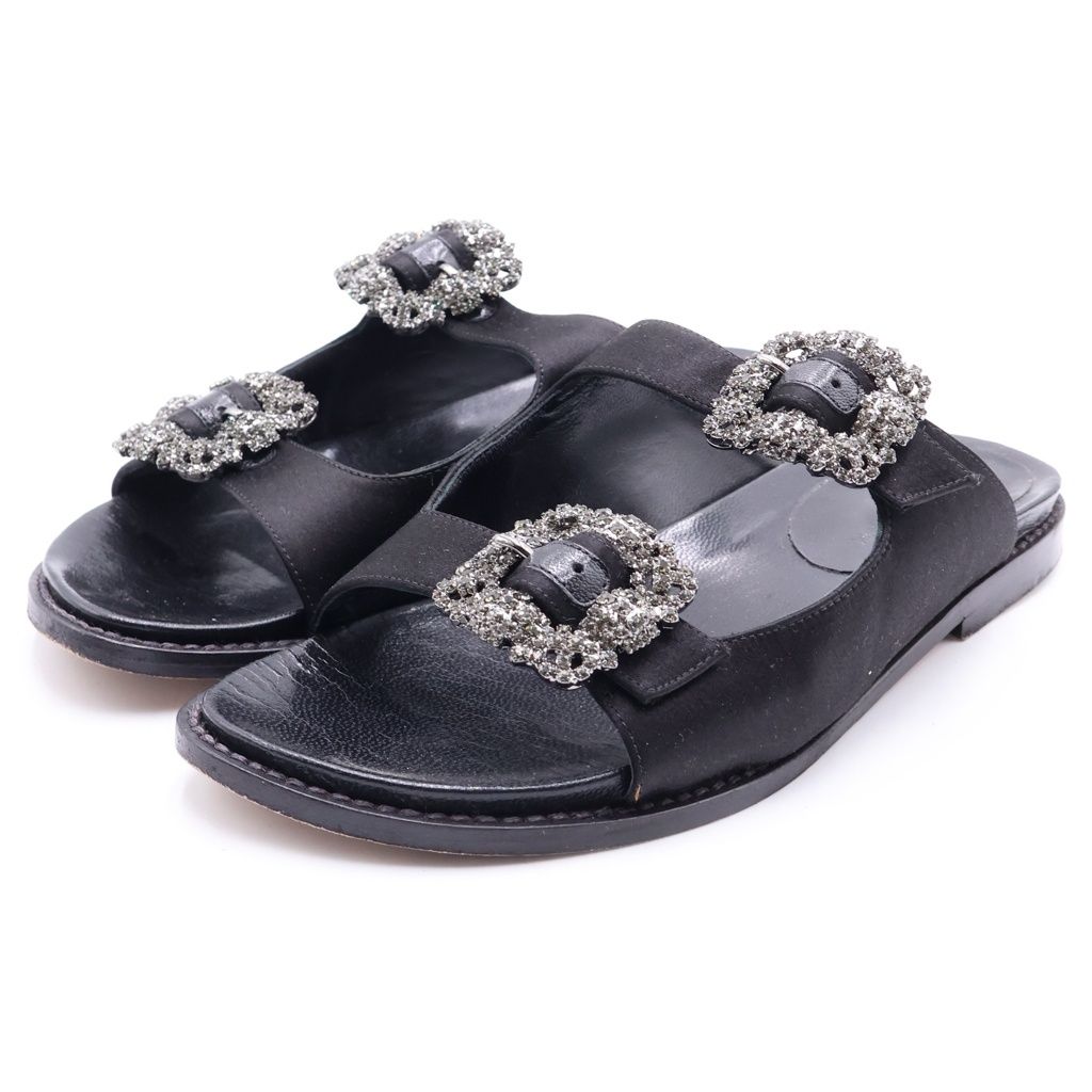 マノロブラニク ビジュー ストラスハンギシ スライドサンダル ミュール 37 MANOLO BLAHNIK (マノロブラニク) ストラスハンギ ビジュー装飾 サテン
