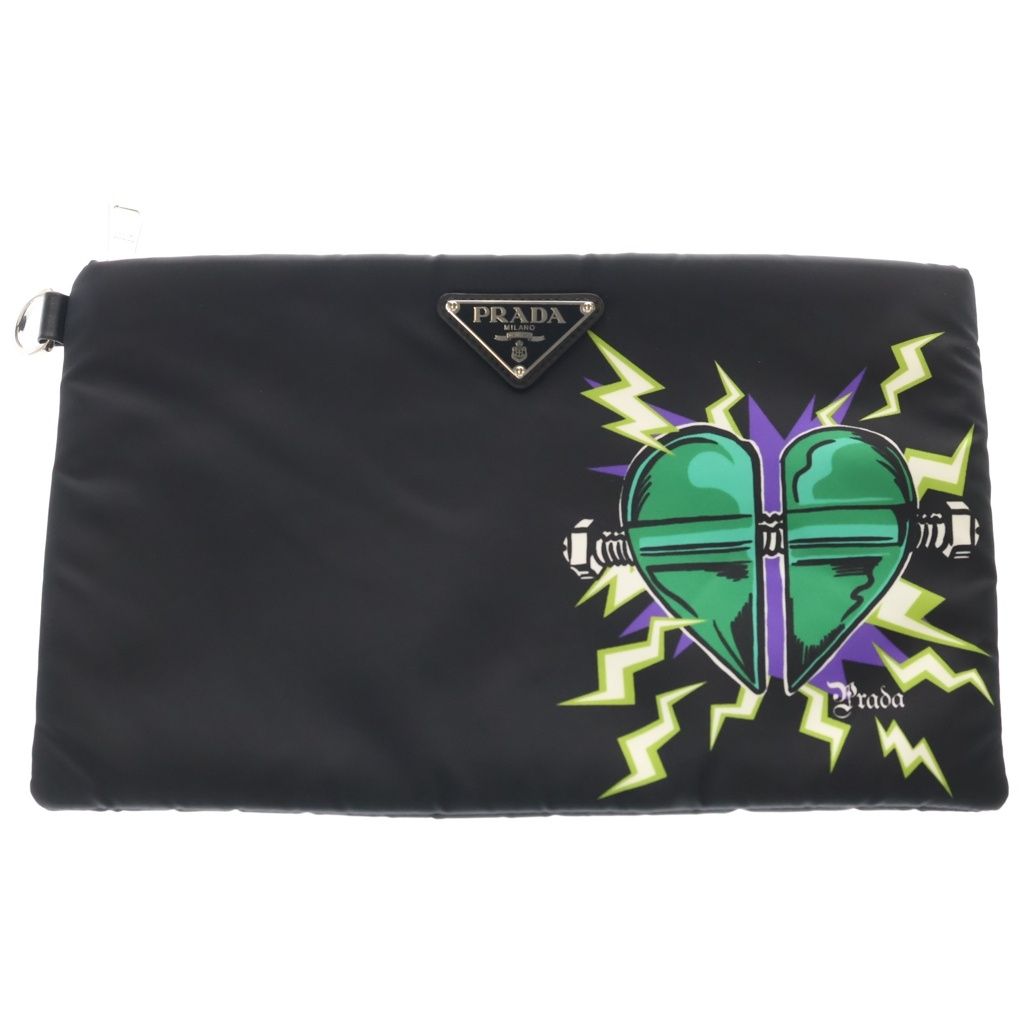 PRADA (プラダ) ×FRANKENSTEIN フランケンシュタイン ハート ナイロン ボルト クラッチバッグ ポーチ ブラック 2NG013