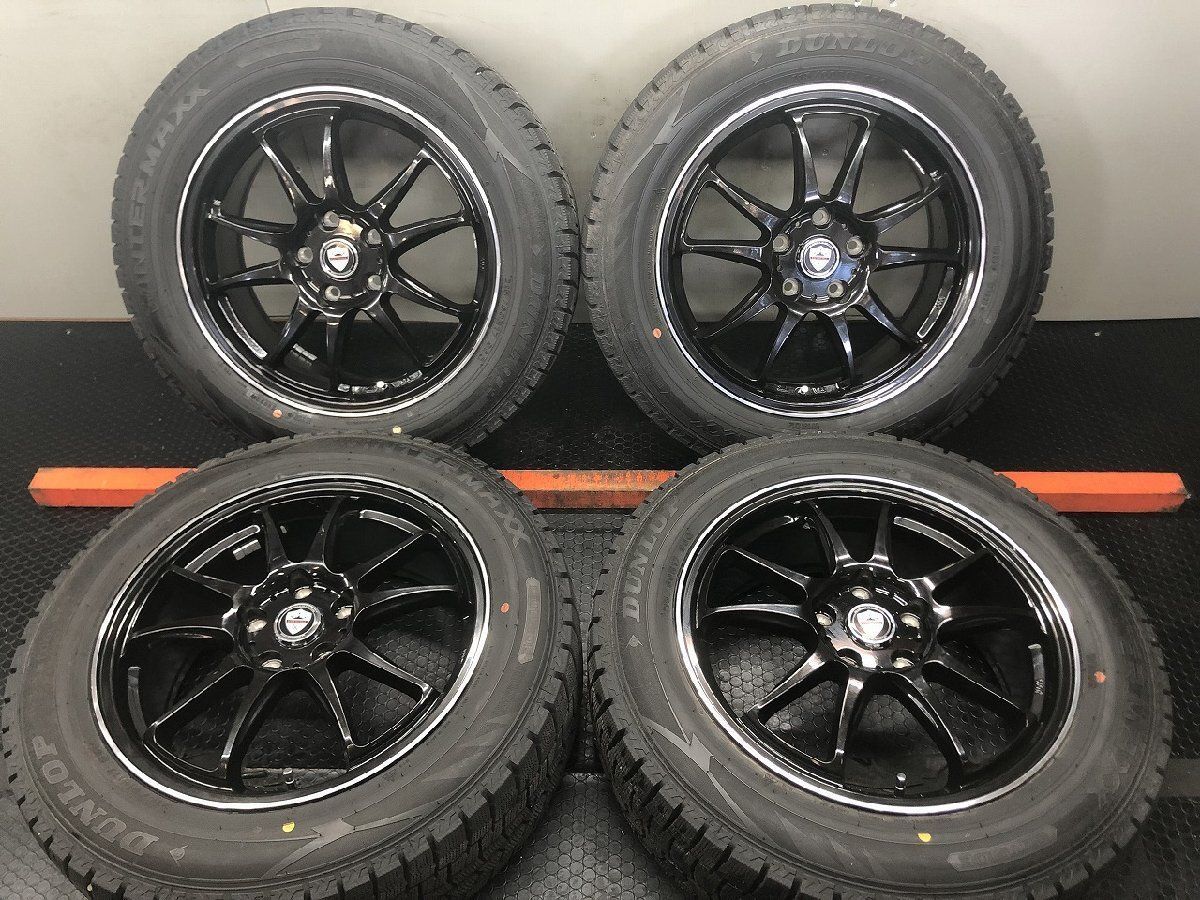 【DUNLOP WM02 215/60R17】スタッドレス【ESTROSA 17インチ 7J5HPCD114.3+55】23年 バリ溝 ブラック オデッセイ エリシオン等(STB150)