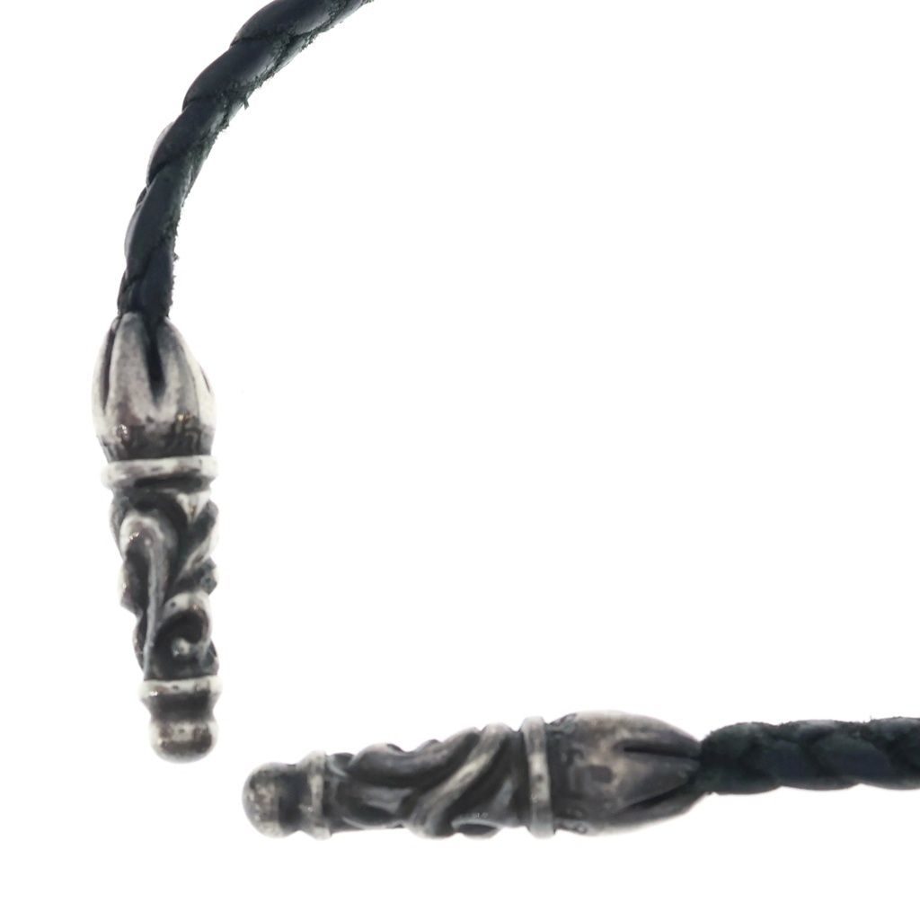 CHROME HEARTS (クロムハーツ) LEATHER BRAID SCROLL ネックレス レザーブレイドネックレス ブラック/シルバー BCA377