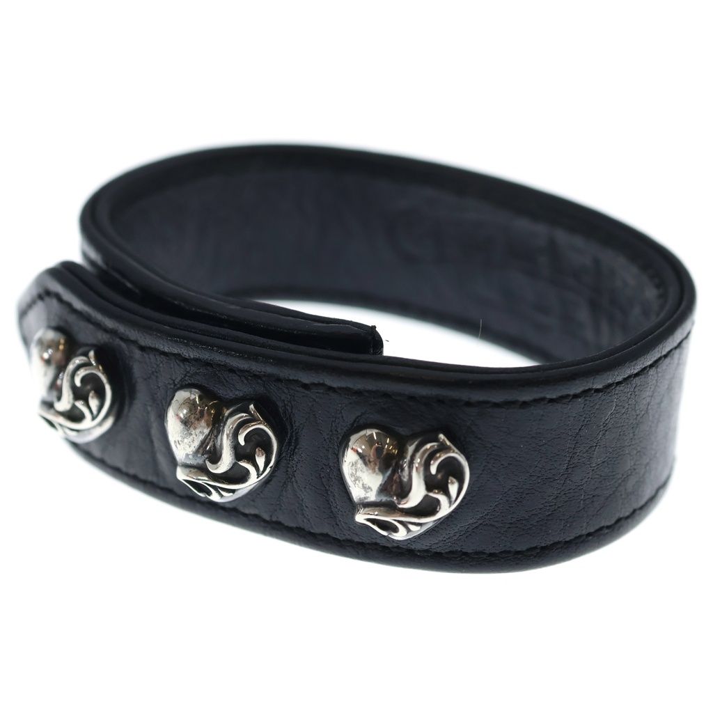 CHROME HEARTS (クロムハーツ) 3BTN 2SNP HEART 3ボタン2スナップ ハート レザー ブレスレット バングル ブラック/シルバー