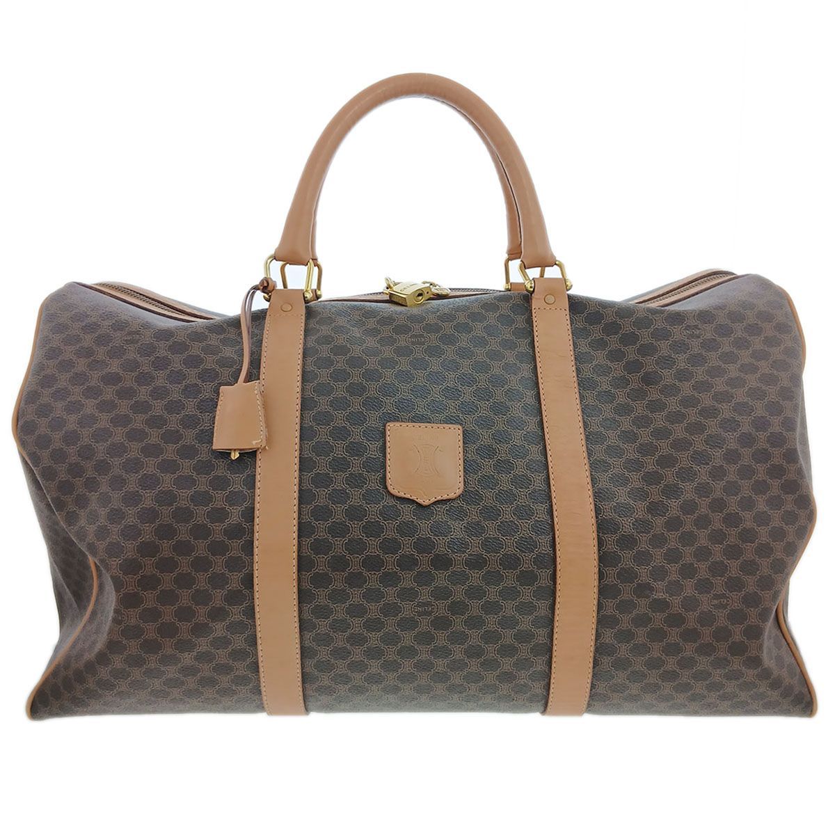 CELINE セリーヌ マカダム 旅行バッグ ハンドバッグ ボストンバッグ レディース PVC ブラウン 中古