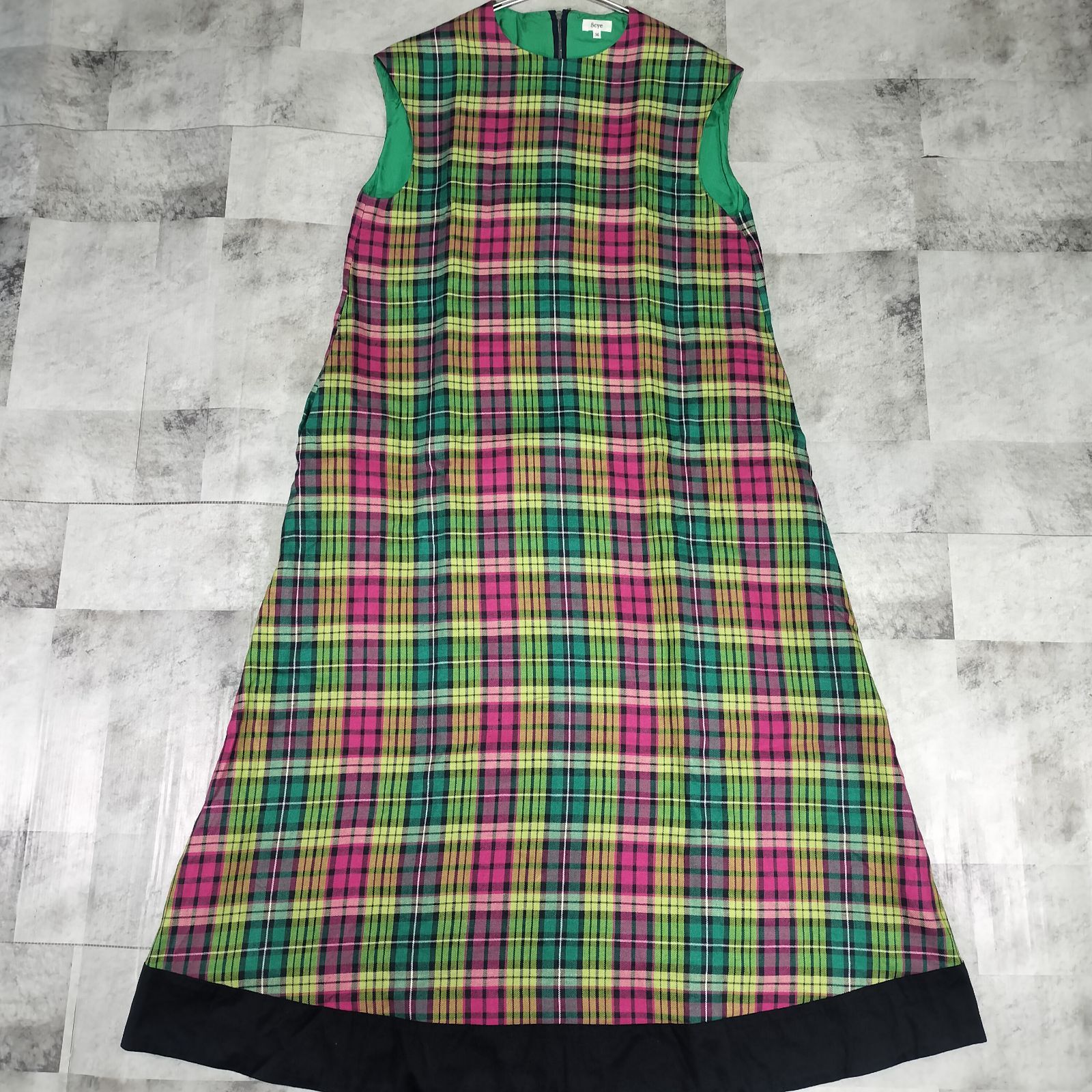 完売品【美品】Scye × Drawer別注 CHECKED DRESS サイズ36 S〜М相当 マドラスチェック リネン ロング ノースリーブワンピース マキシ丈 裏地シルク100%