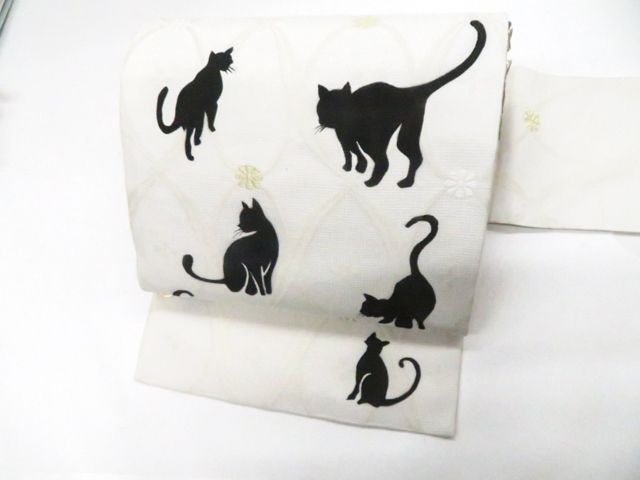 【京松】九寸名古屋帯 未使用 オリジナル 西陣織 お太鼓柄 猫 金糸 証紙付 美品 r8b06-126 28,500円