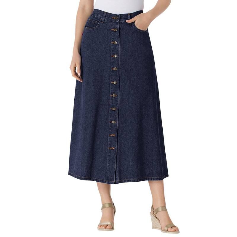 ウーマン ウィズイン レディース ボトムスカート プラスサイズ プチ コットン デニム ジーンズ Woman Within Plusize Petite Perfect SideElastic All