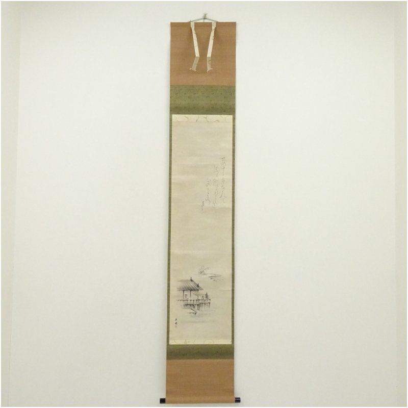 江戸後期　大田垣蓮月賛　華挙画　川辺図　肉筆紙本掛軸（保護箱） 掛け軸 床の間 書 おしゃれ 絵画 表具 芸術 茶道 年中掛け インテリア 茶掛 掛物 和室