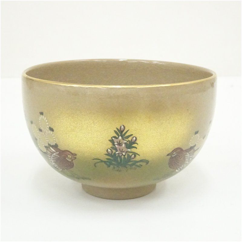 九谷焼 隆山造 色絵草花茶碗 茶道 抹茶 おしゃれ 抹茶茶碗 抹茶碗 和