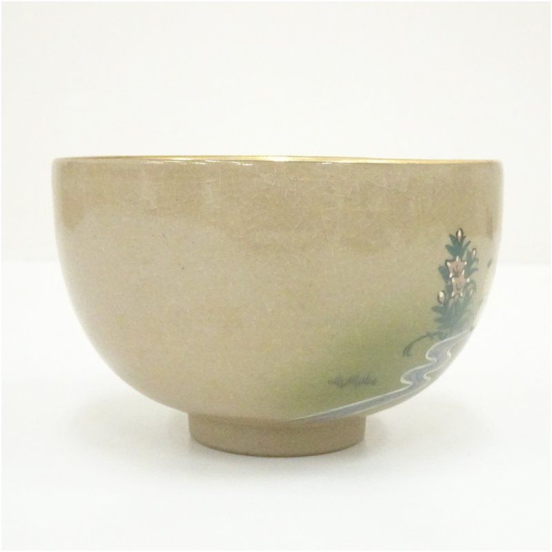 九谷焼 隆山造 色絵草花茶碗 茶道 抹茶 おしゃれ 抹茶茶碗 抹茶碗 和