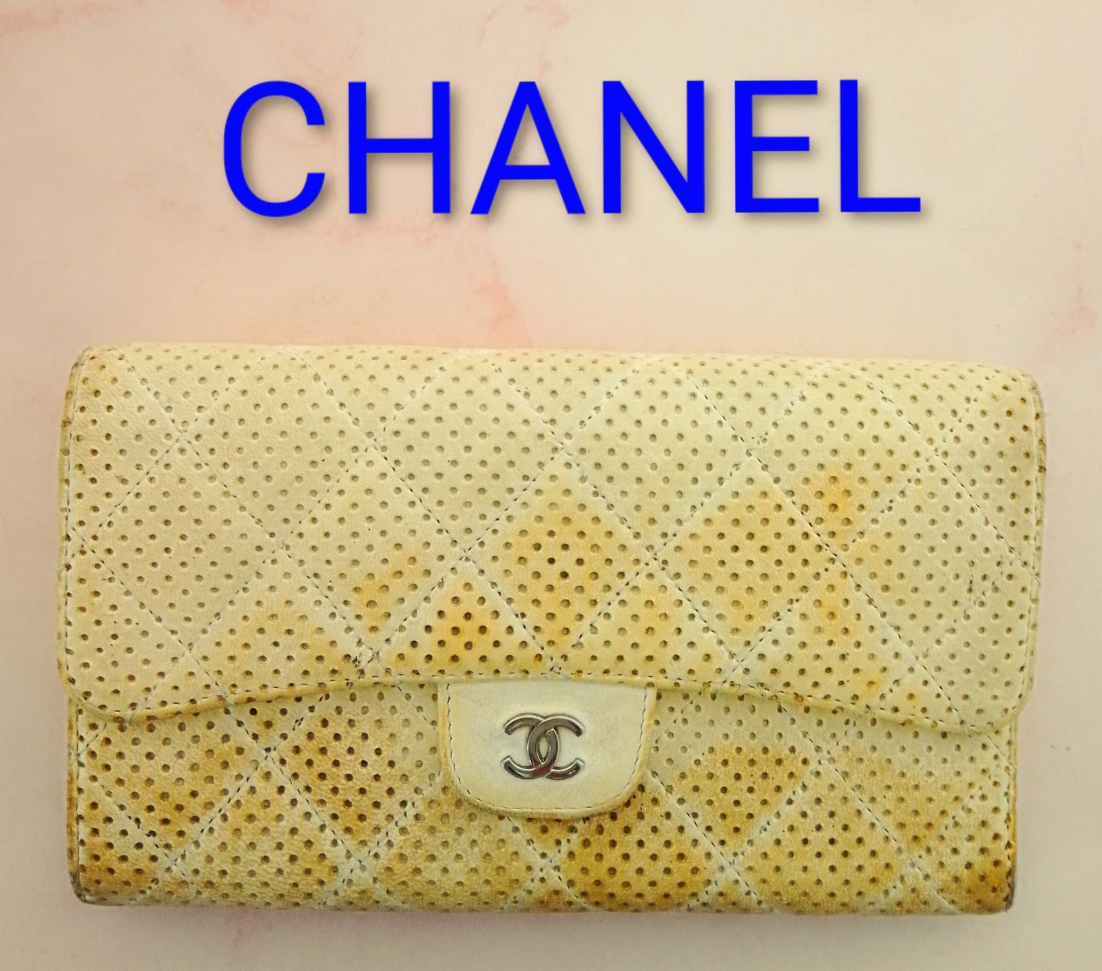 ARM11 シャネル マトラッセ 3つ折り長財布 パンチングレザー シルバー 