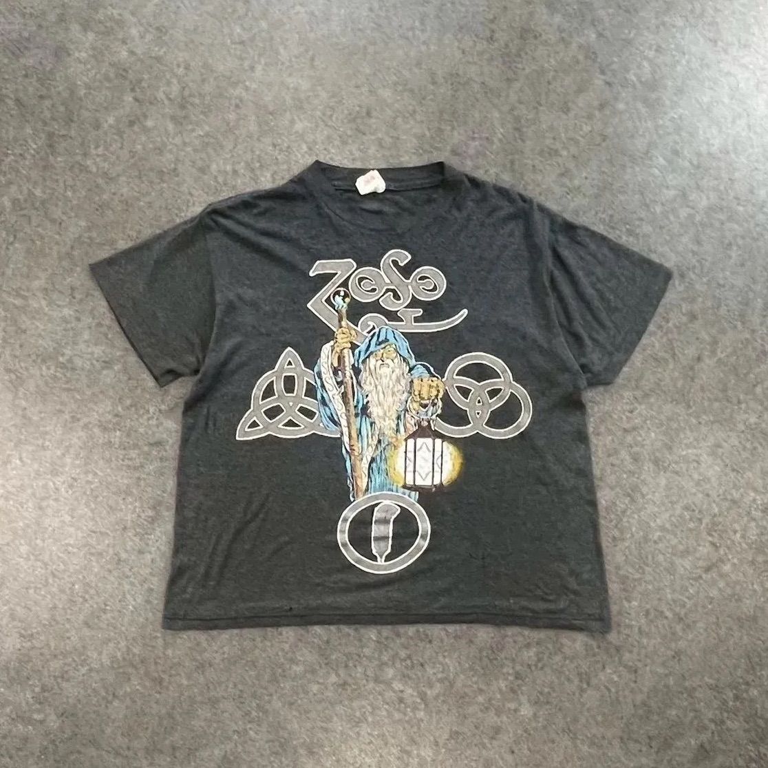 希少! 80s Vintage Led Zeppelin レッドツェッペリン Tシャツ バンT グラフィック プリント グレー 鬼フェード L ヴィンテージ ビンテージ