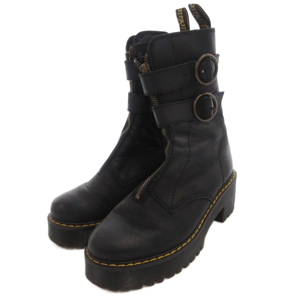 ドクターマーチン DR.MARTENS ショートブーツ フロントジップ ベルトデザイン 厚底 レザー 37 黒 ブラック /FF IBO96