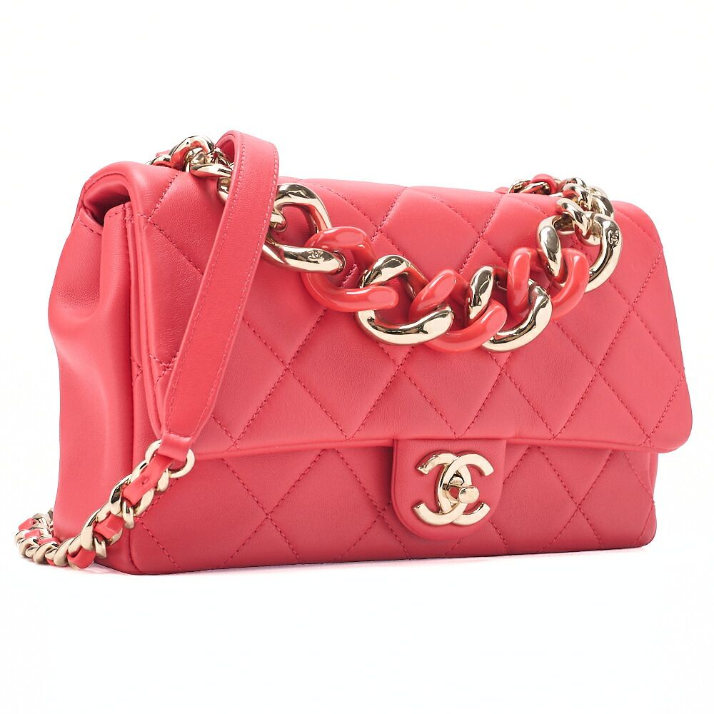 CHANEL シャネル ラムスキン マトラッセ 2WAYチェーンショルダー 赤