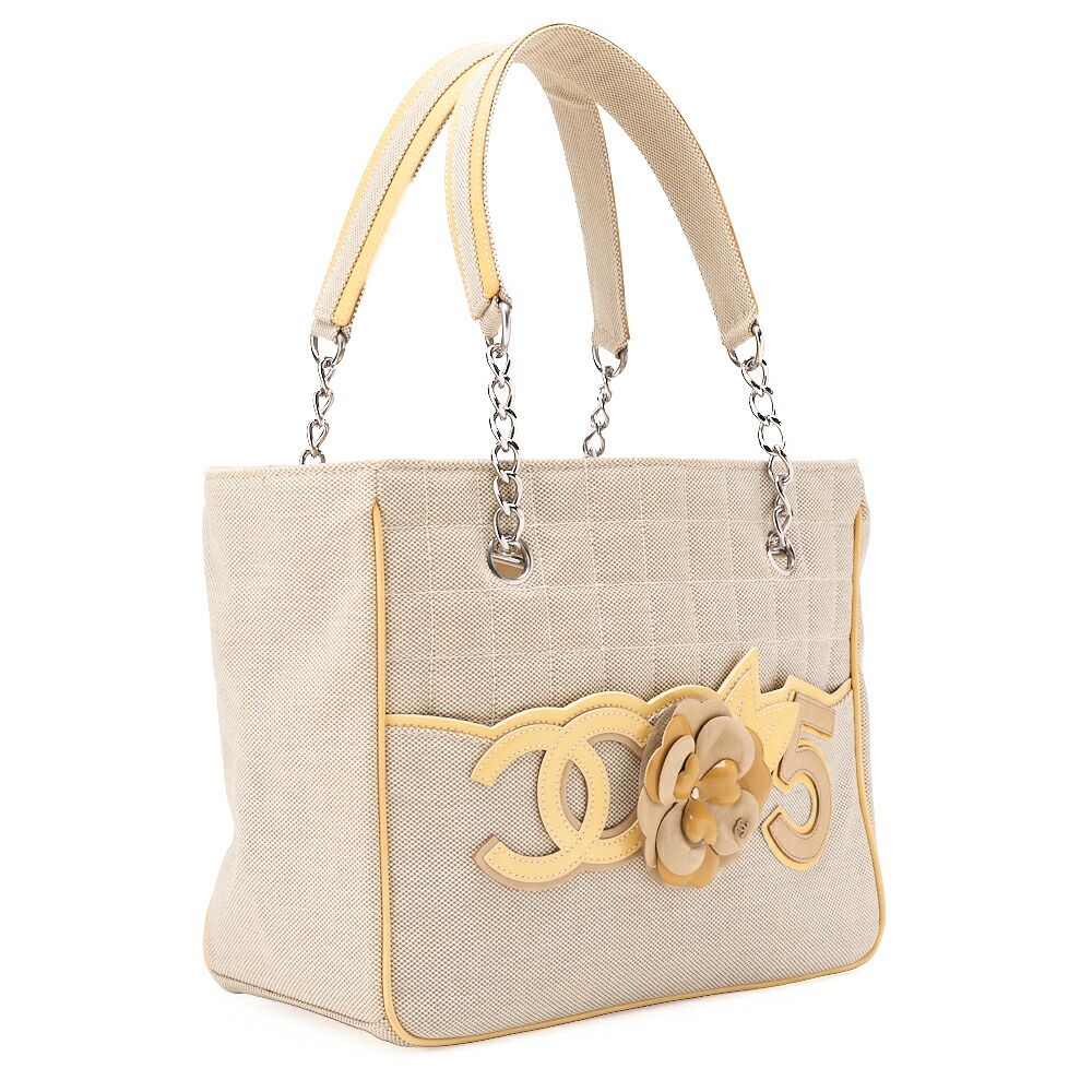 CHANEL シャネル トートバッグ チョコバー カメリア No5 キャンバス 