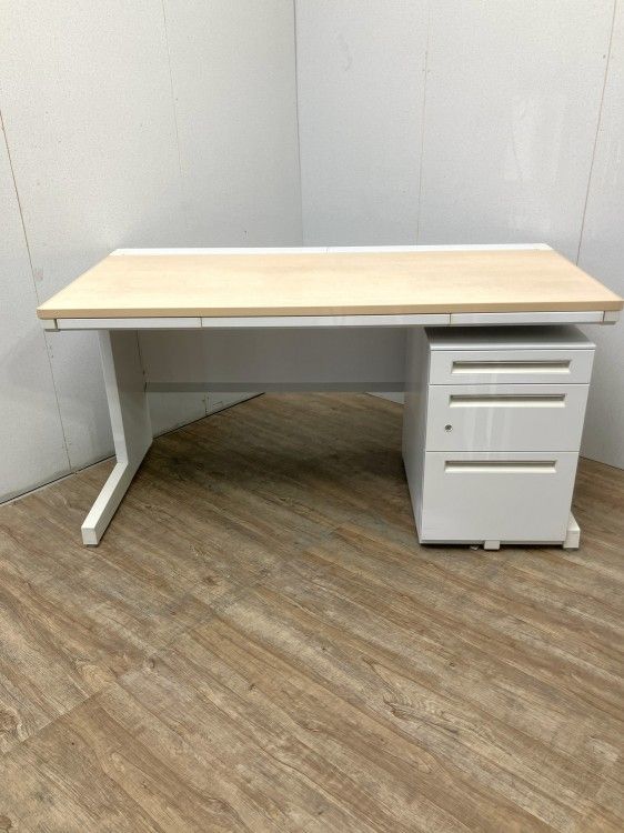 【中古品】ウチダ スカエナシリーズ 1400平デスク＋ワゴンセット デスク5-110-6730/ワゴン5-118-5010 ナチュラル