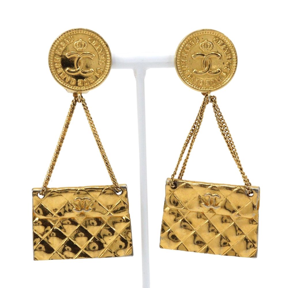 【CHANEL】シャネル バッグモチーフ マトラッセ ココマーク ヴィンテージ 金メッキ 23 レディース 39.1g イヤリング
