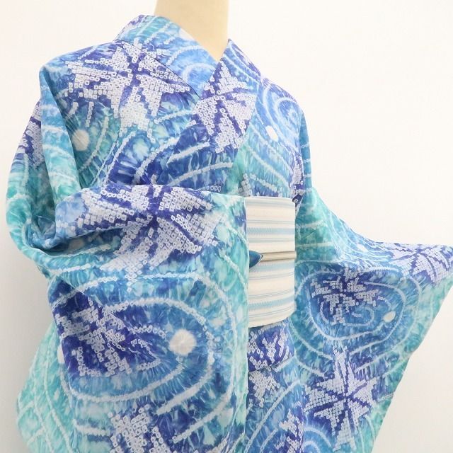 新品・浴衣】有松鳴海絞り 夏着物 綿 仕付け糸付 トールサイズ
