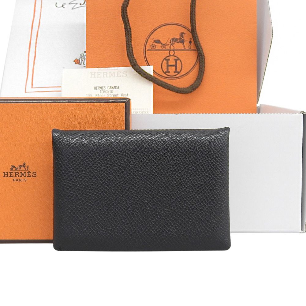 【本物保証】 箱付 超美品 エルメス HERMES カルヴィ B刻印 カードケース エプソン ブラック