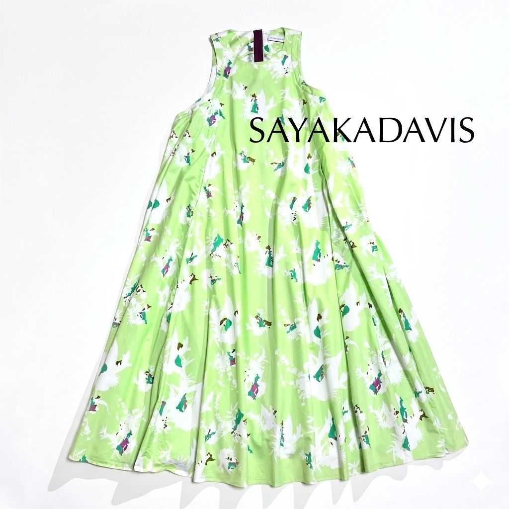 kT48 SAYAKADAVIS プリントフラワー ロングワンピース 花柄 リゾートワンピース ノースリーブ ライムグリーン サヤカデイヴィス 定価86,900円