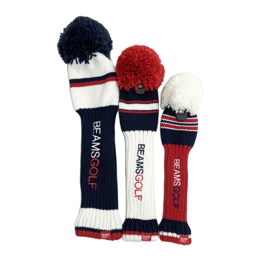 BEAMS GOLF ビームスゴルフ ニット ヘッドカバー ポンポン 3点セット ネイビー系 DR,FW,UT [240101716257] ゴルフウェア ストスト