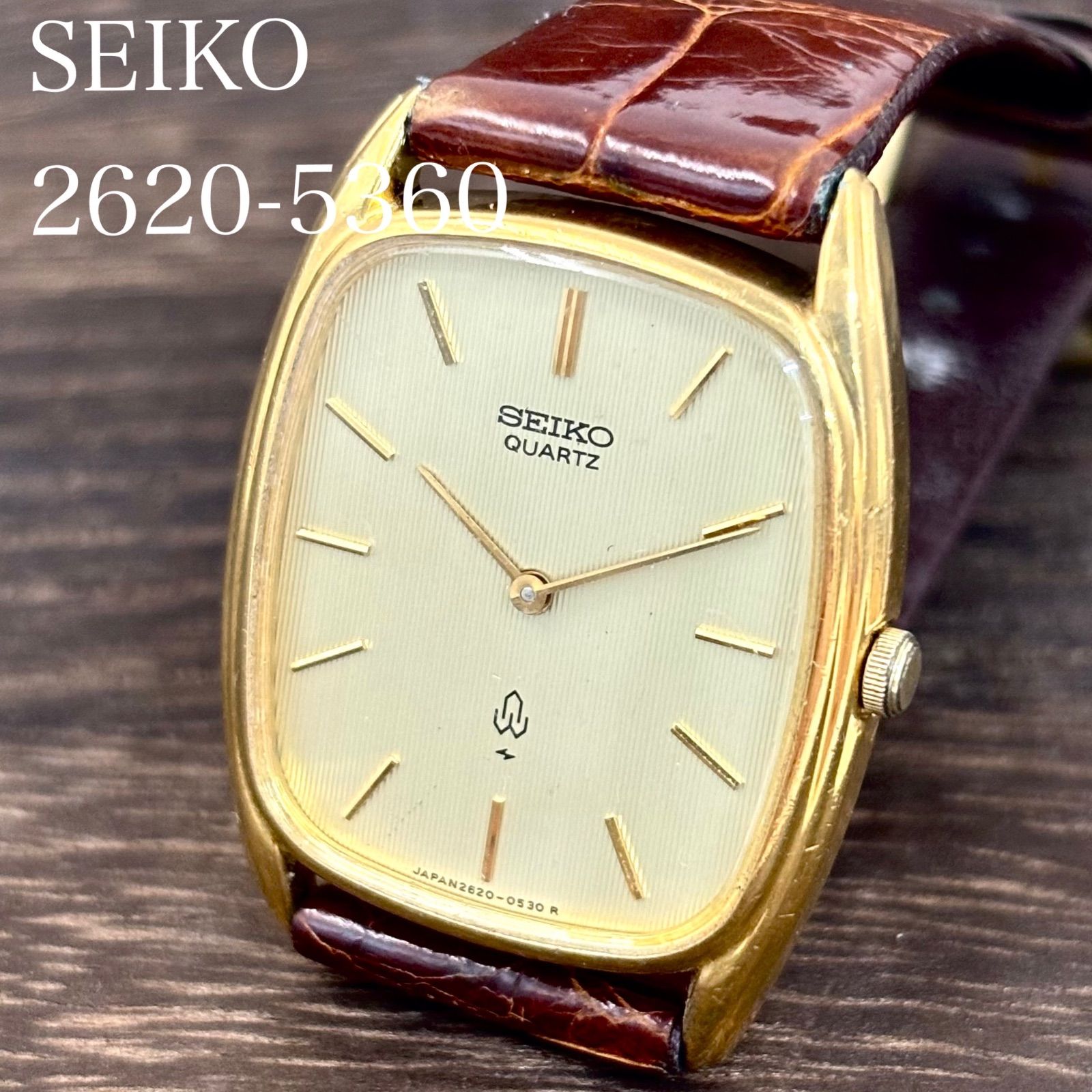 【稼働】SEIKO/セイコー 腕時計 クォーツ ゴールド文字盤/ストライプ トノー 金張り 1979年5月製造 japan vintage