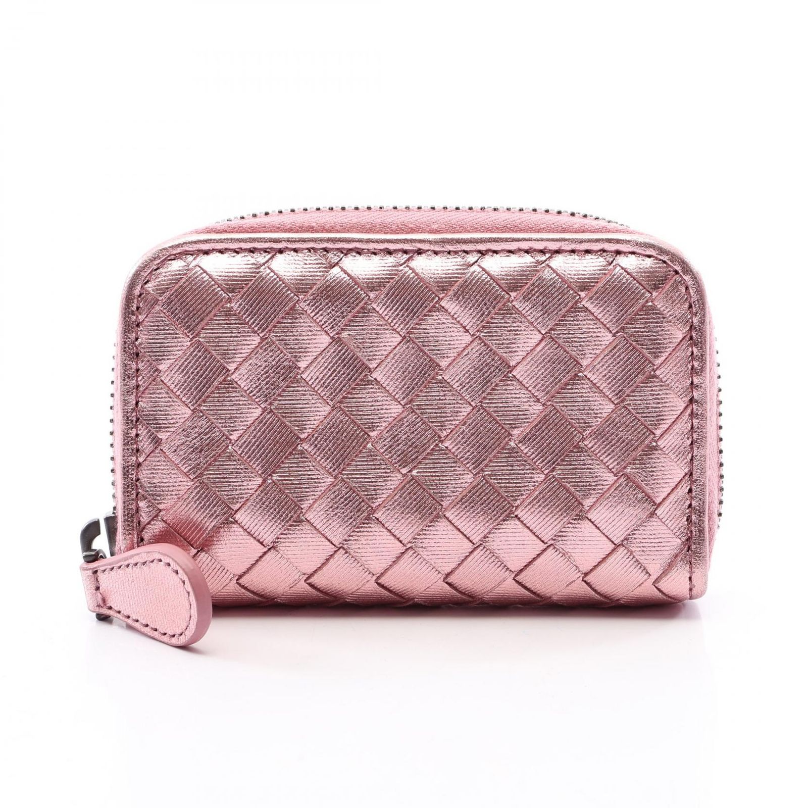 ボッテガヴェネタ BOTTEGA VENETA コインケース イントレチャート メタリック メタリックピンク レザー イントレチャート コインケース レディース Used B