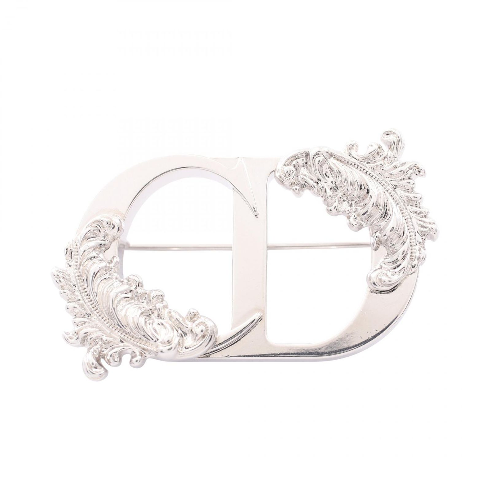ディオール Dior ブローチ CDロゴ フェザー ステンレススチール ブローチ レディース Used A