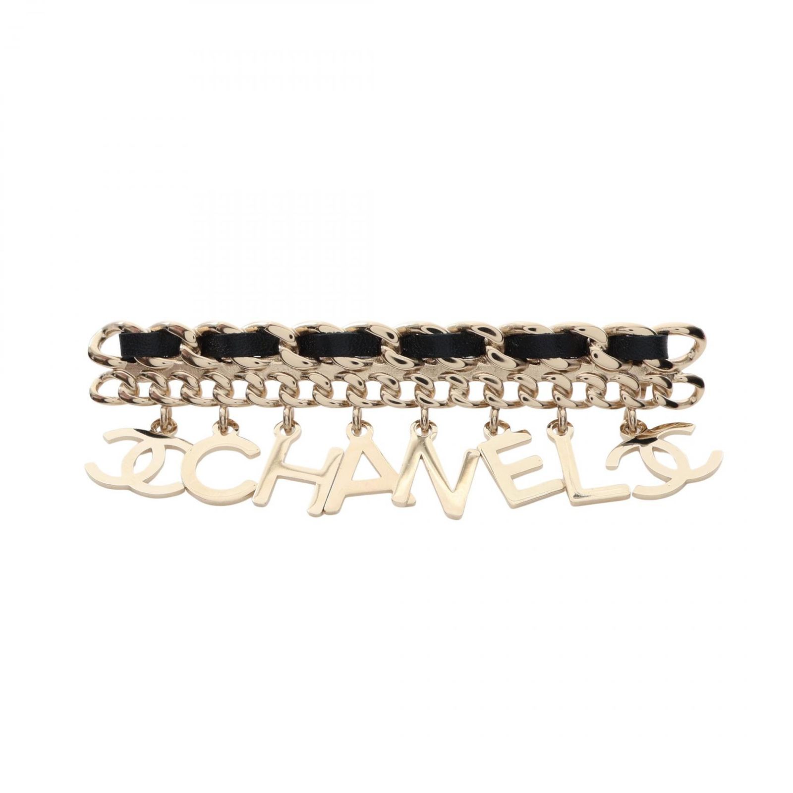 シャネル CHANEL ブローチ ロゴ チェーン GP（ゴールドメッキ） レザー ブローチ レディース Used A